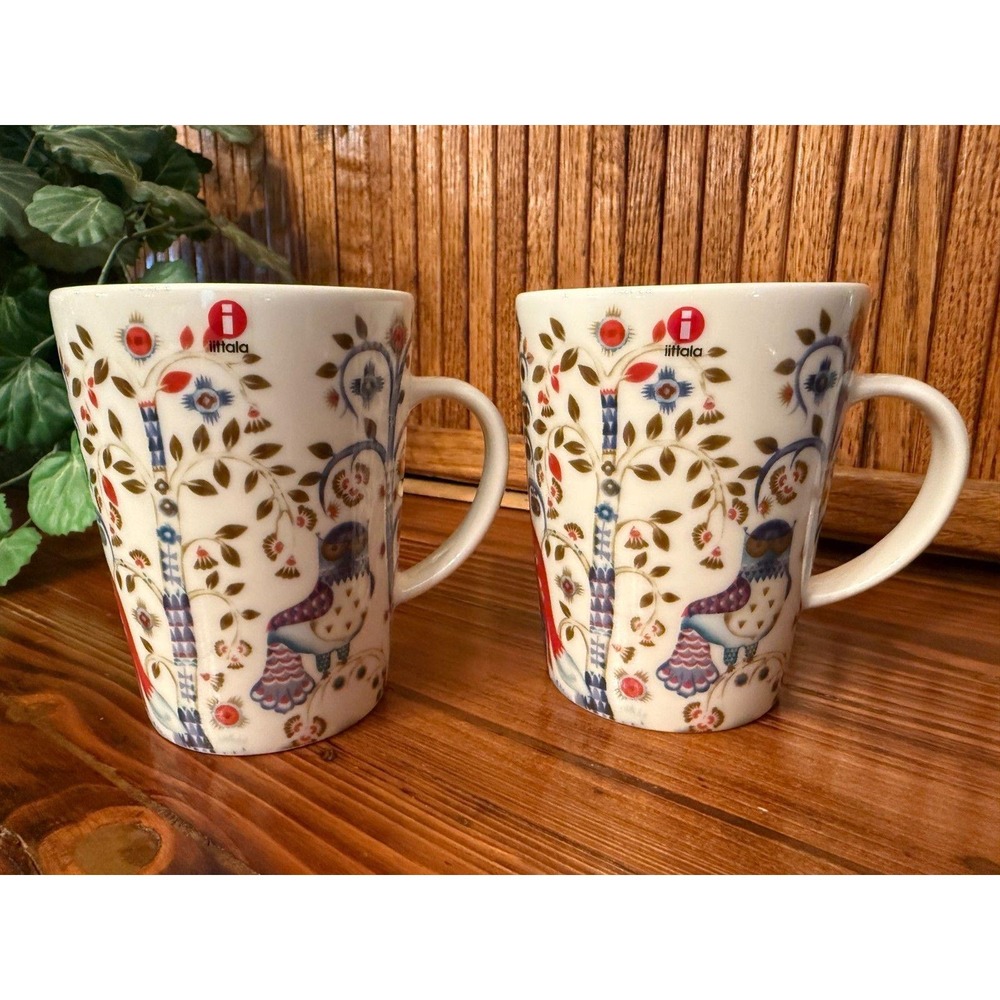 Iittala Taika Owl Bird Coffee Mugs Set of 2 Finland Porcelain Cups 13.5 oz